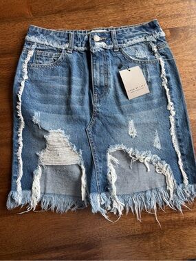 Denim Distressed Mini Skirt NWT